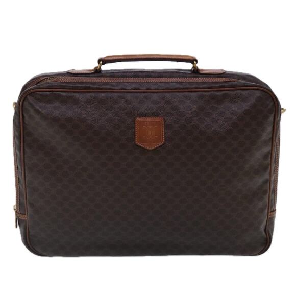 CELINE Macadam Canvas Hand Bag Pvc Leather Brown Gold - Picture 2 of 13